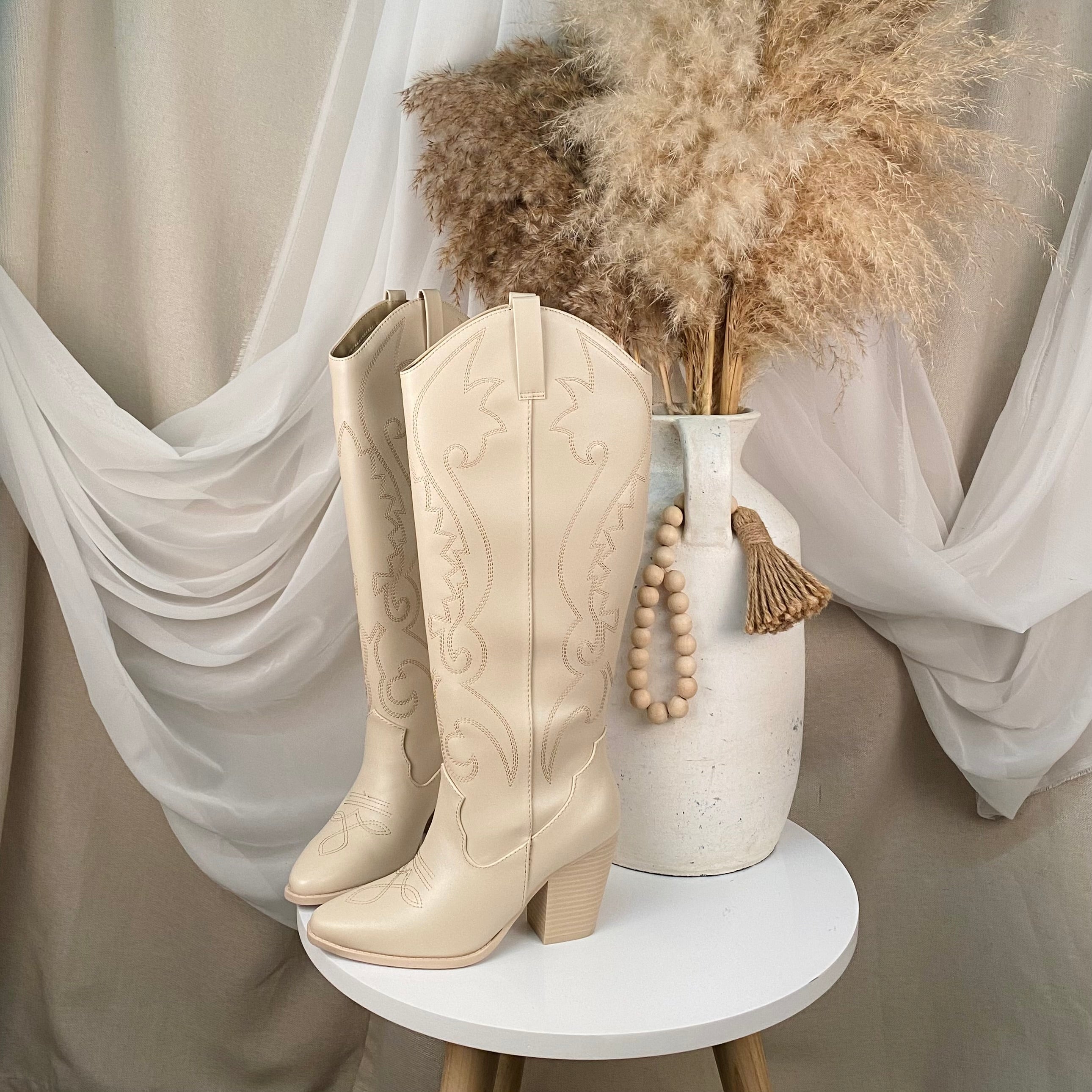 Devin Cowboy Boots (Bone)