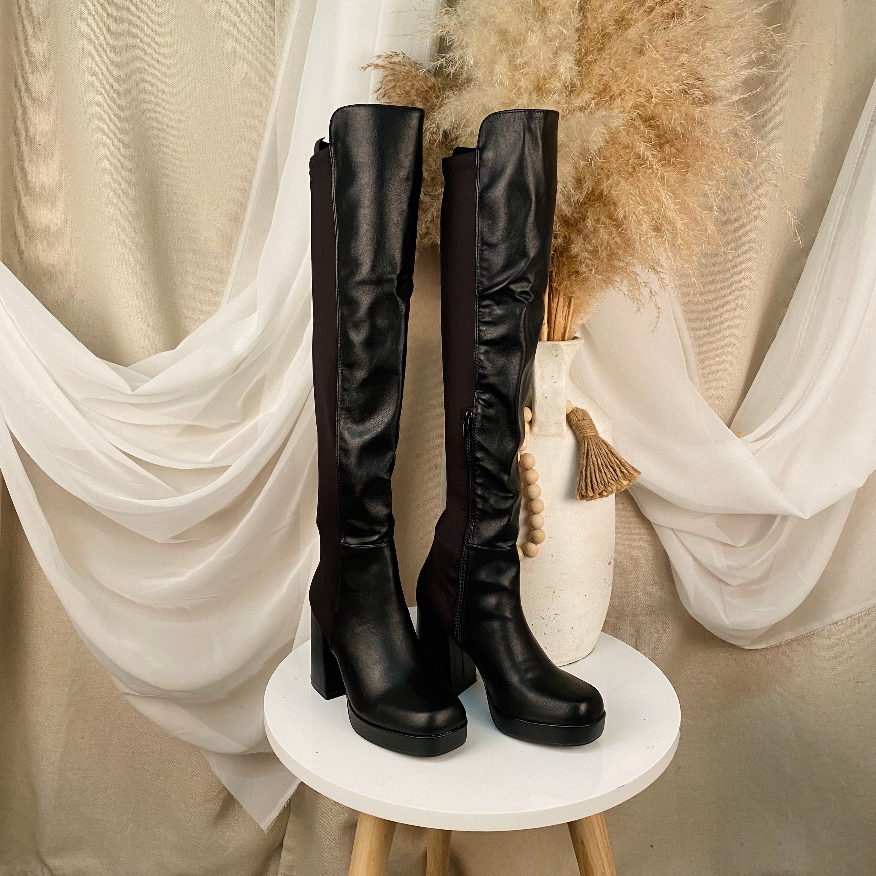 Brandy Leather Boots (Black)