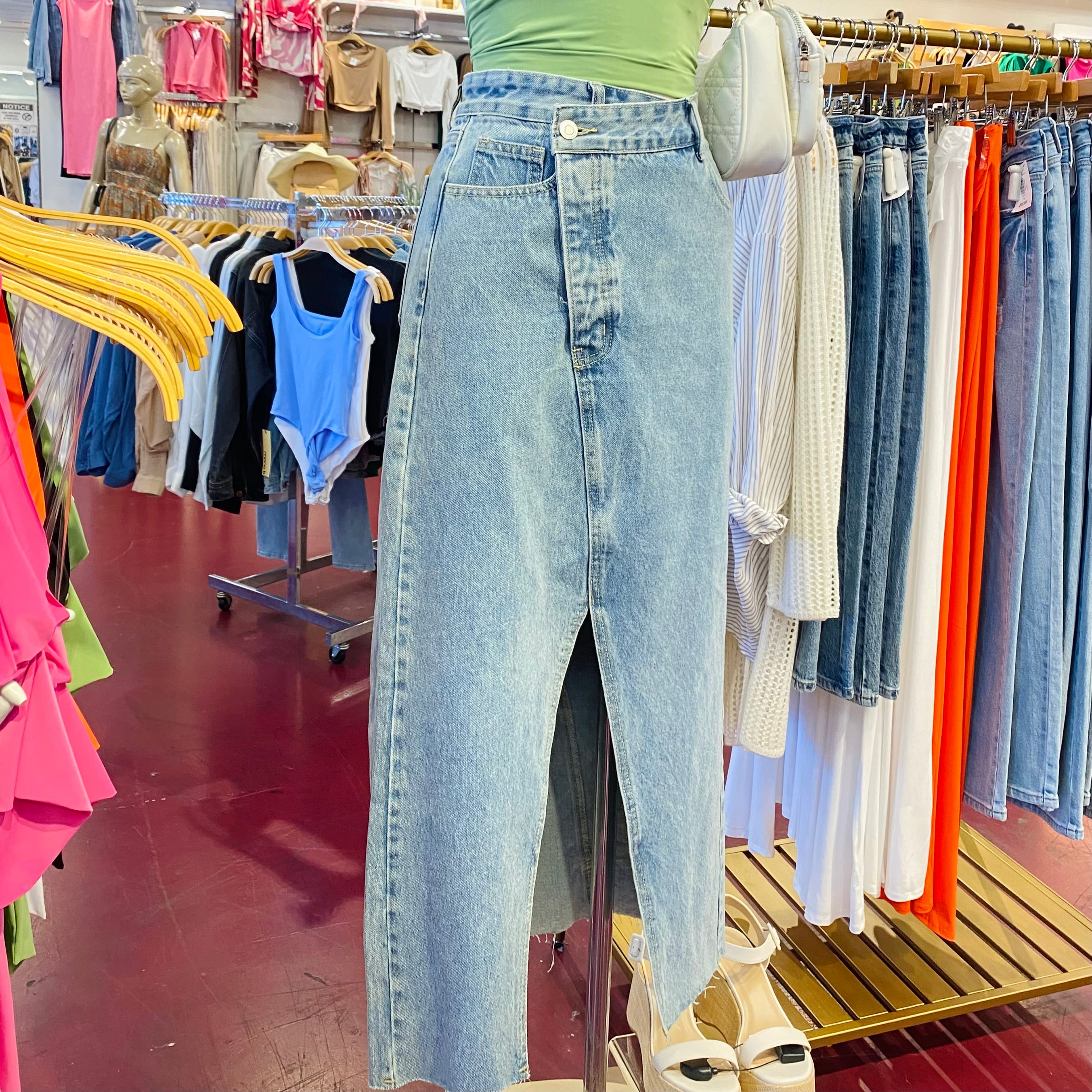 Isaaac Long Denim Skirt (Denim)