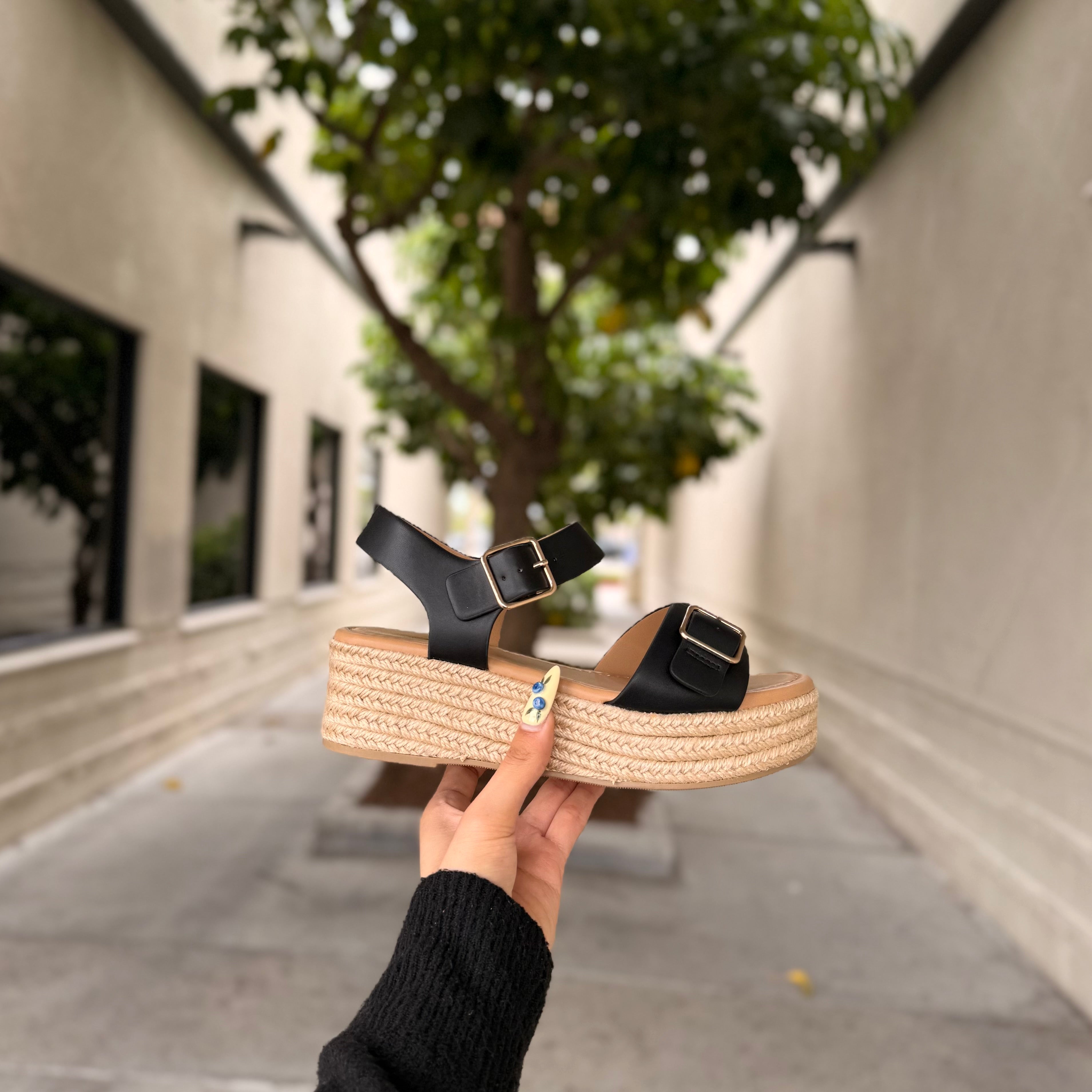 Penelope Espadrille Platform Heels (Black)