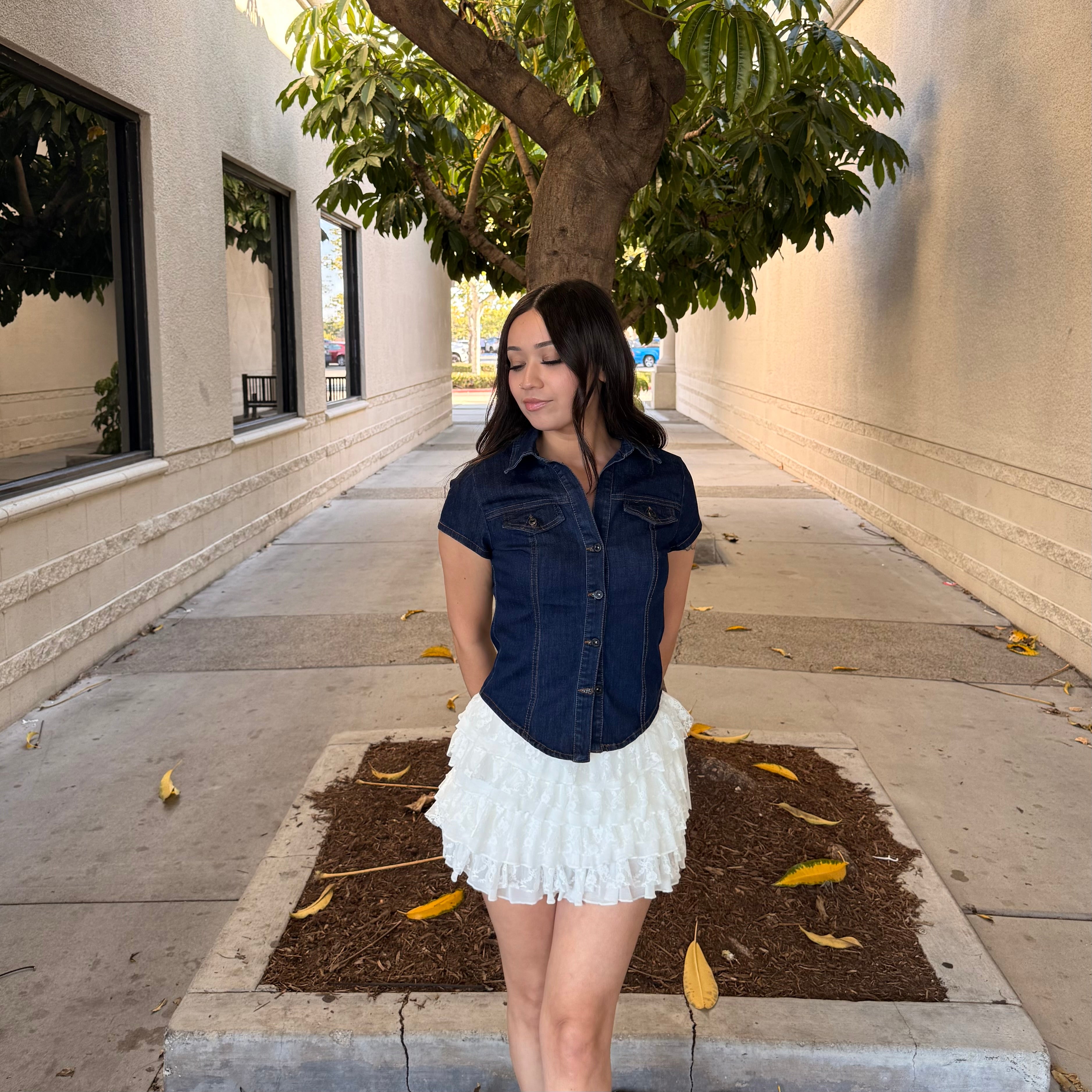 Zena V-Neck Denim Button UP (D Blue)