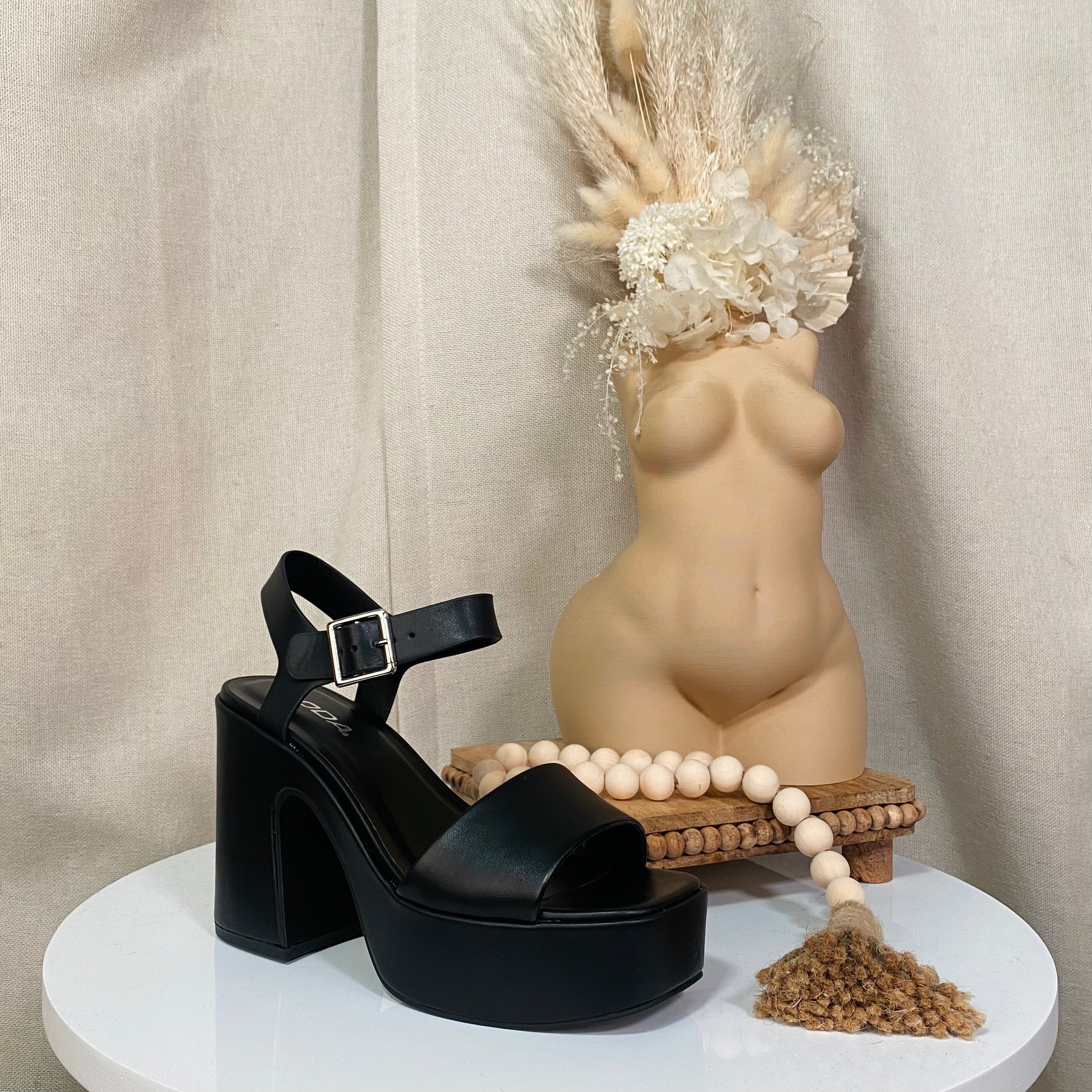 Rose Block Heels (Black)