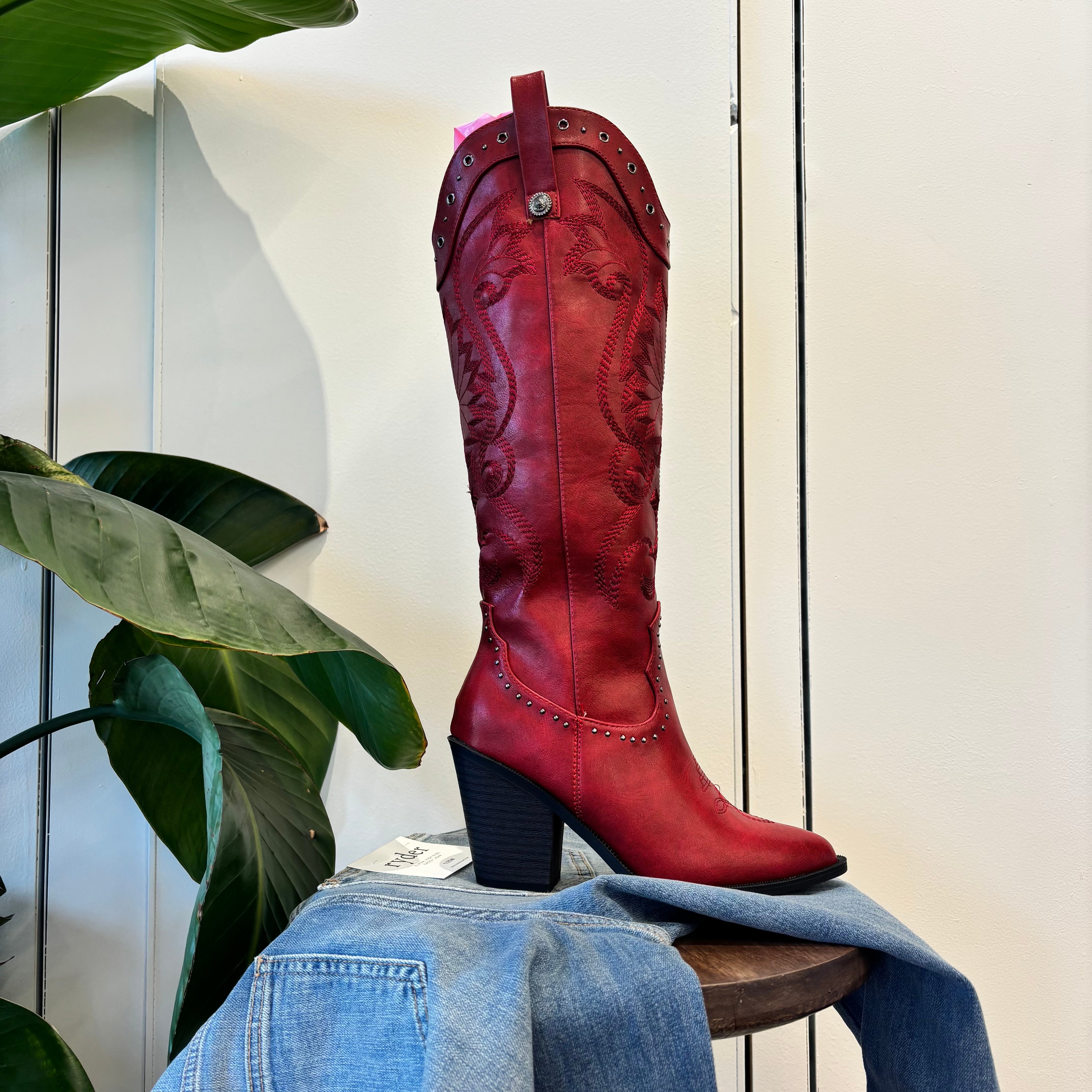 Janelle Cowboy Boots (Red)