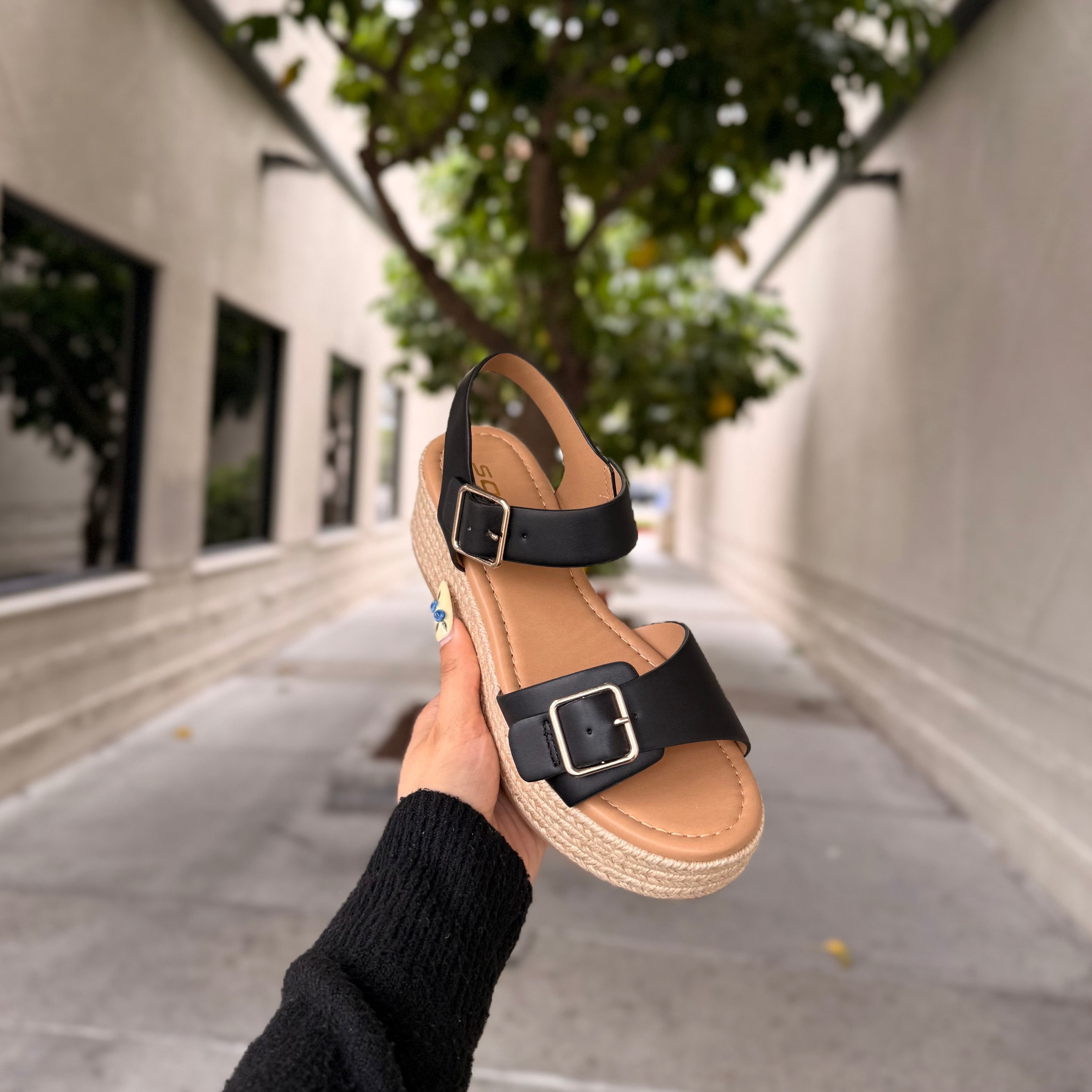 Penelope Espadrille Platform Heels (Black)