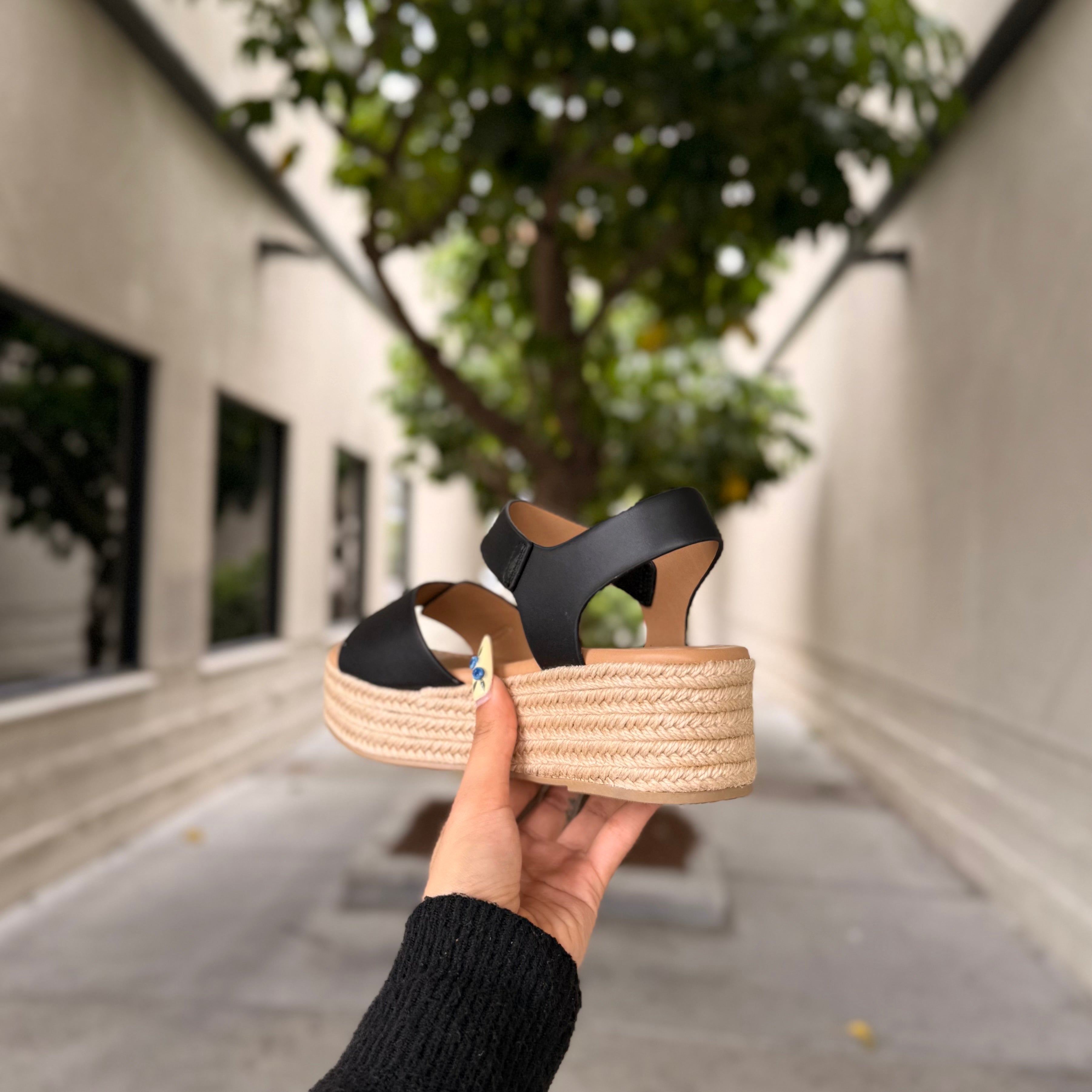 Penelope Espadrille Platform Heels (Black)