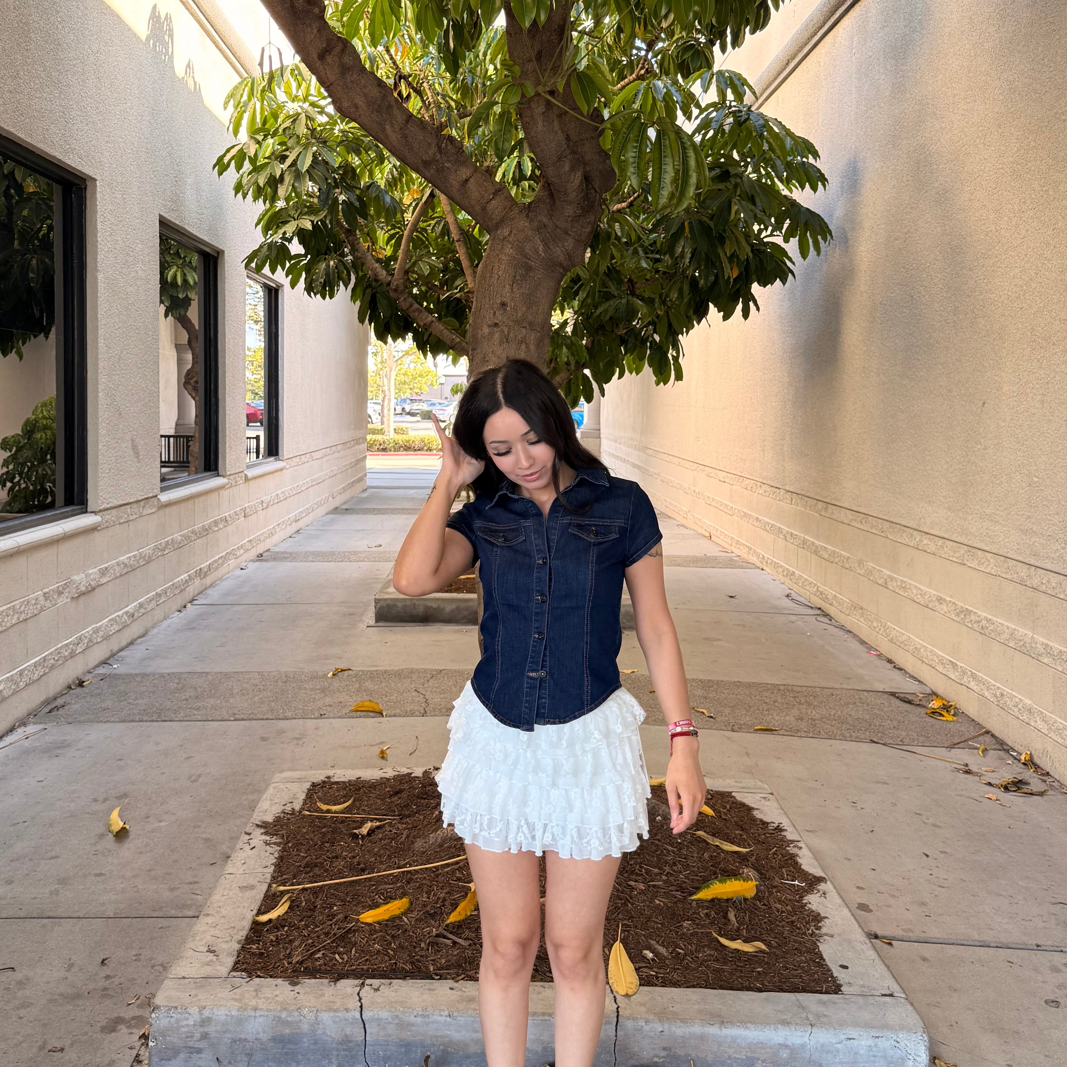 Zena V-Neck Denim Button UP (D Blue)